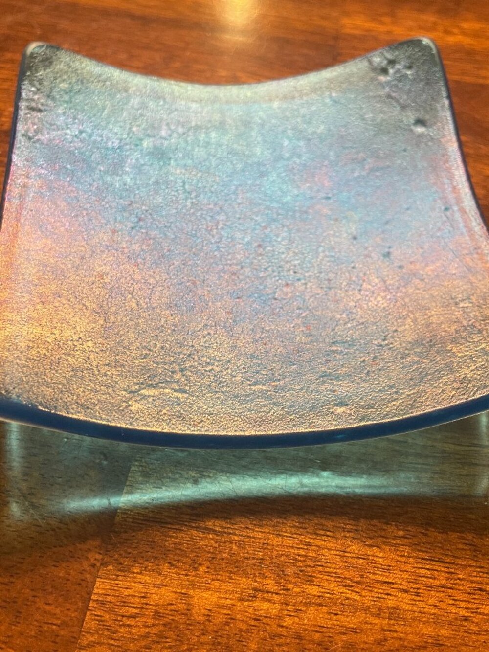 Studio K Signed Aqua Blue Trinket Dish Square 5" Frosted Shimmer Look! - Picture 3 of 4